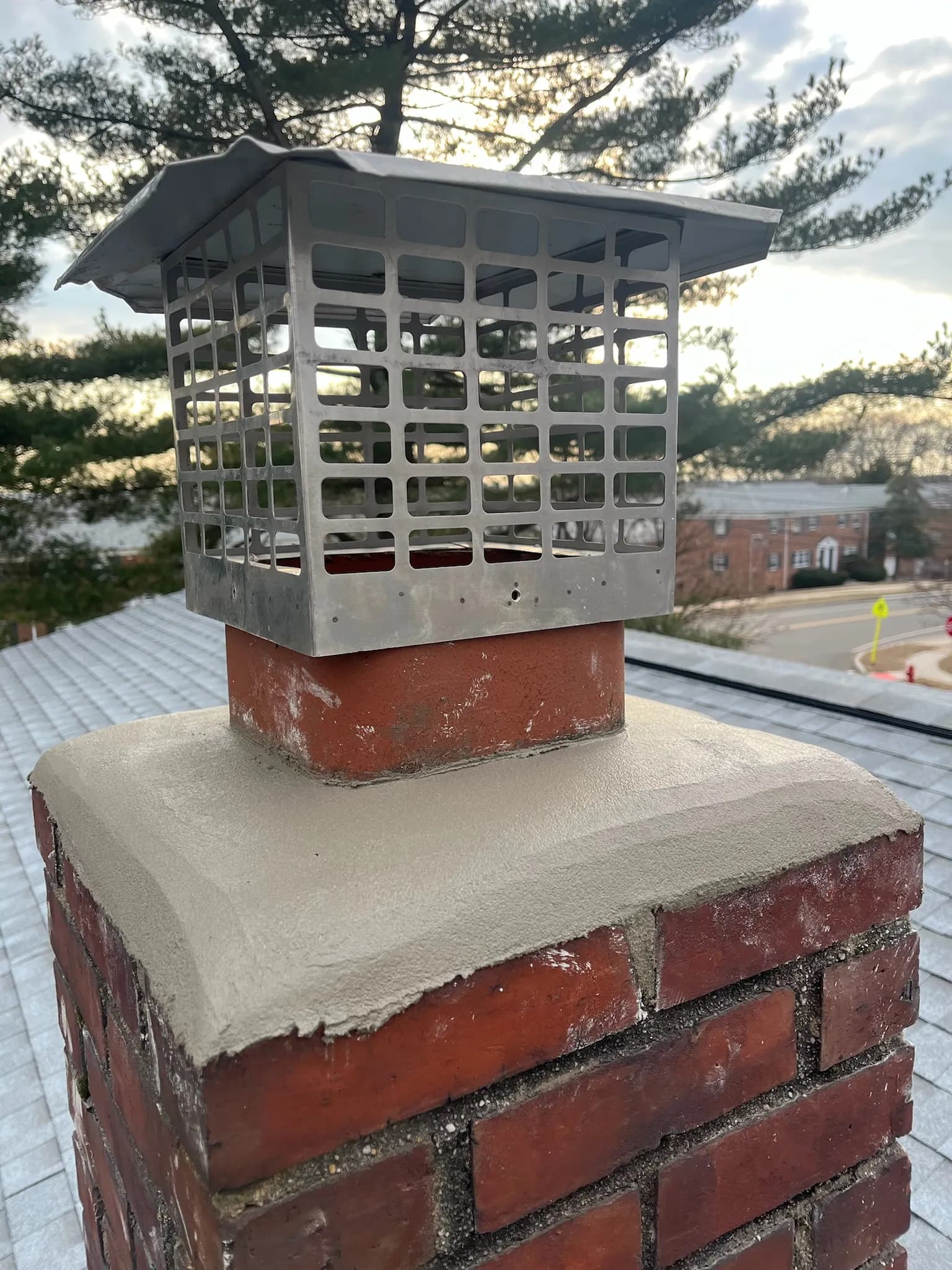 Restored chimney after masonry repair