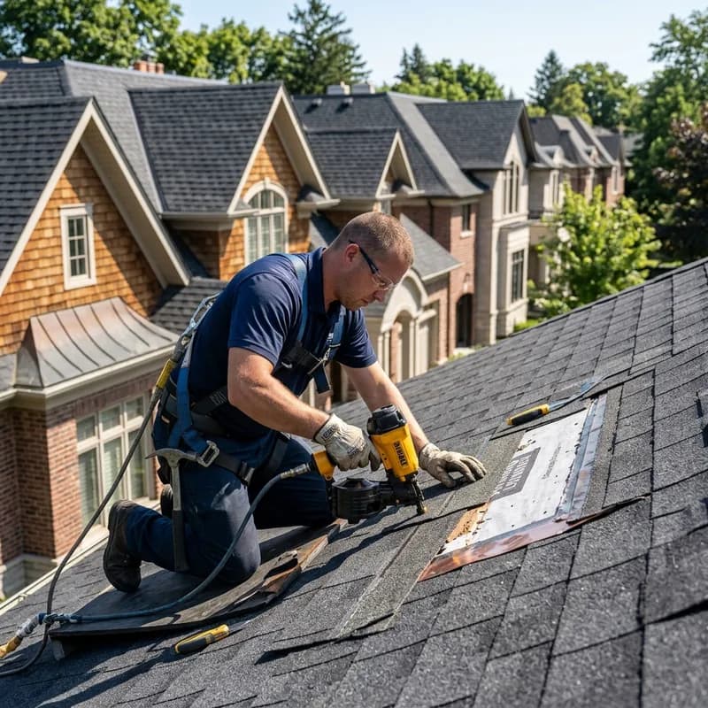 Professional roofer conducting repair