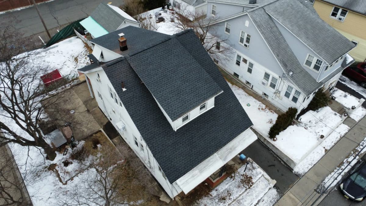Aerial view of completed roof project