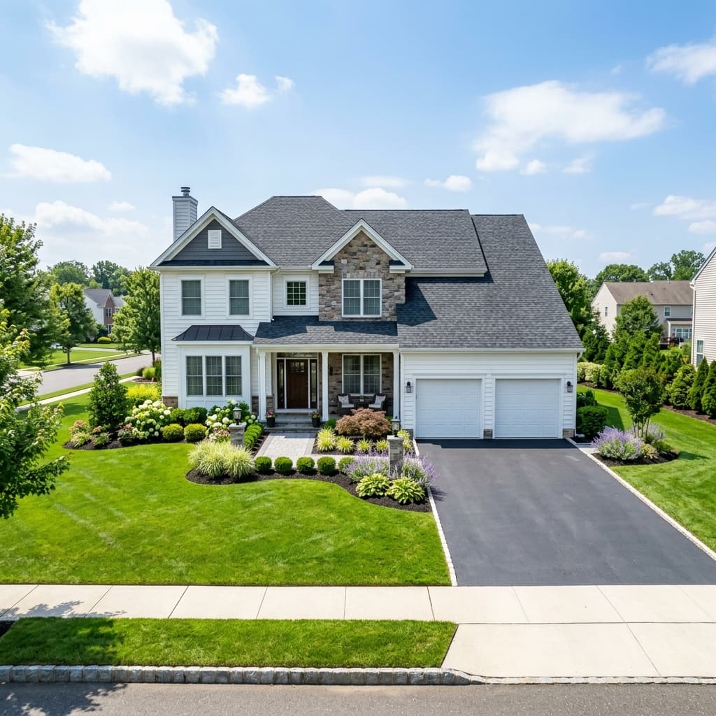 Clean New Jersey suburban home with a new roof and no debris