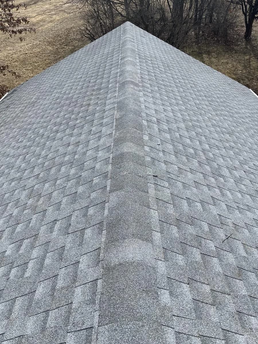 Long ridge view of new Oyster Gray roof shingles — Hillsborough Township