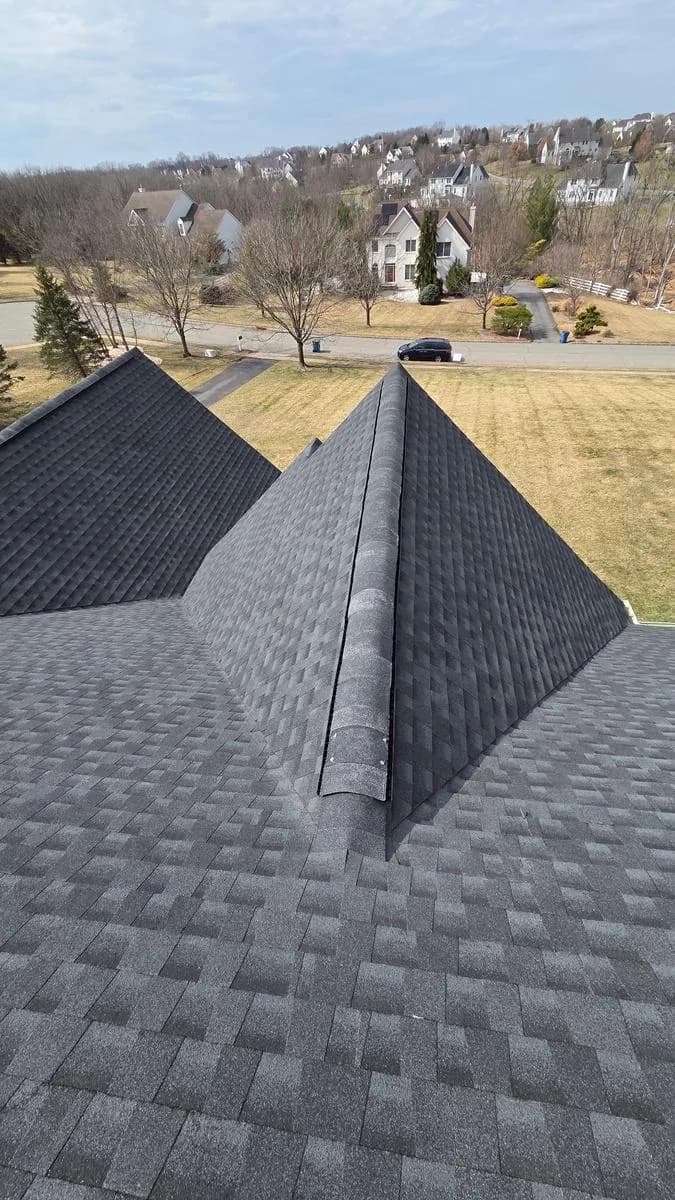 Front-elevation view of completed GAF Timberline HDZ roof — Raritan Township
