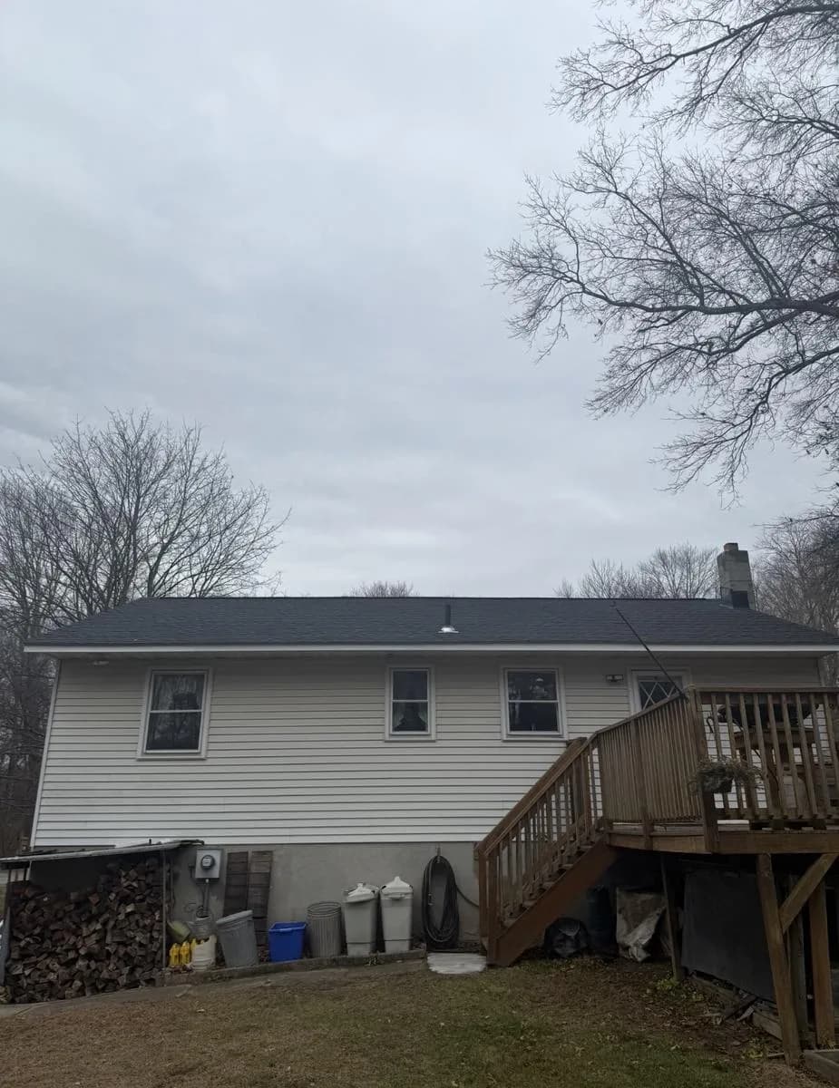 Rear of home showing new GAF Timberline HDZ Charcoal roof — Wallkill, NY