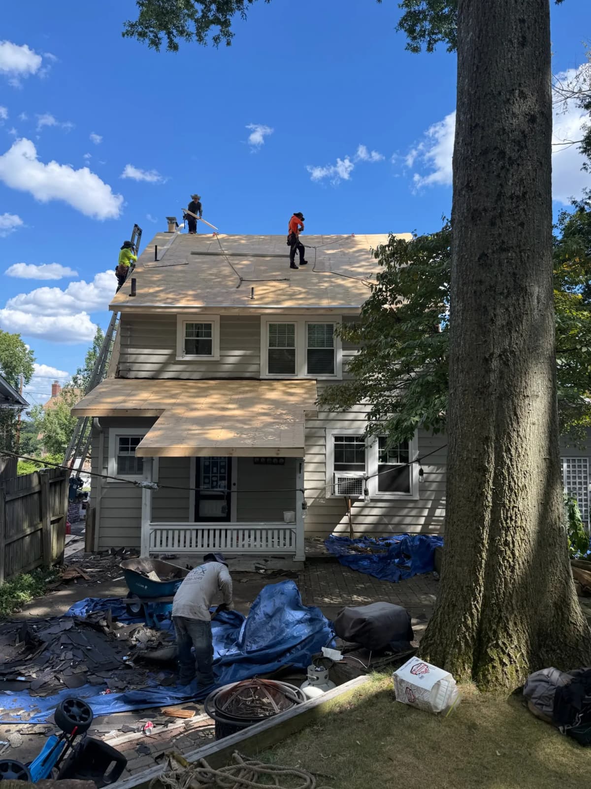 Roof repair in progress