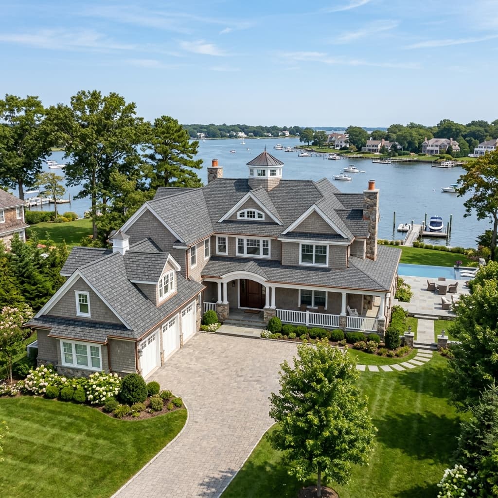Luxury coastal home in Rumson Boro, NJ with a new architectural asphalt shingle roof