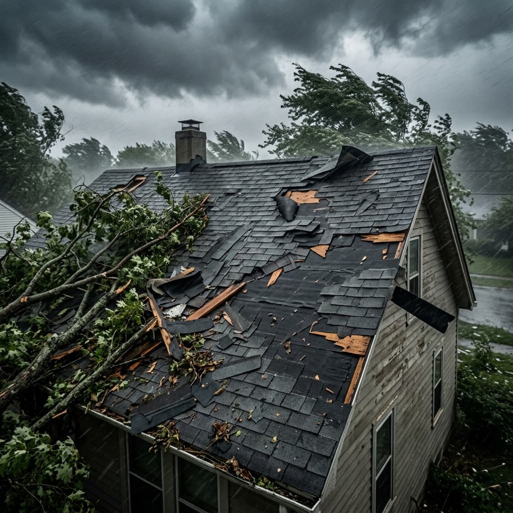 Storm damage roof repair assessment