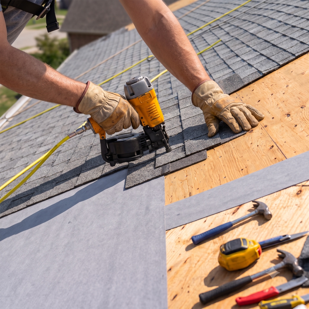 Professional roof replacement services completing an installation
